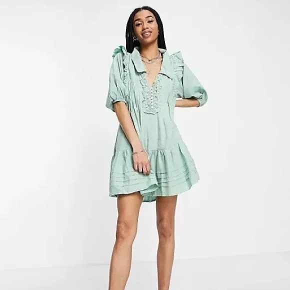 free people short flowy dress Free People Women's Juno Short Puff-Sleeve Mini Dress